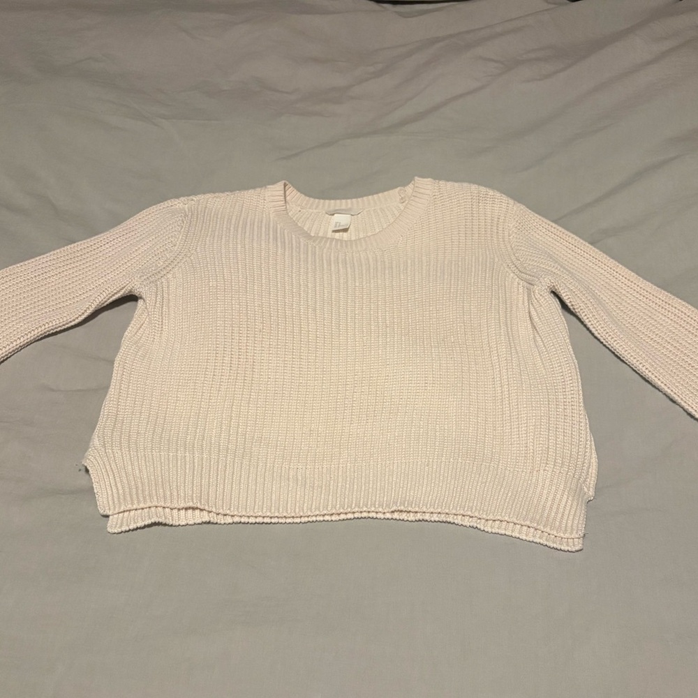 H&M Soft Beige Crew Neck Sweater with Side Zippers